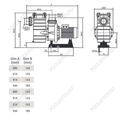 Насос Hayward HCP40653E KAN610 T2.B IE3 (380В, ПФ, 84.2м³/ч*12м, 5.75кВт, 6.5лс)